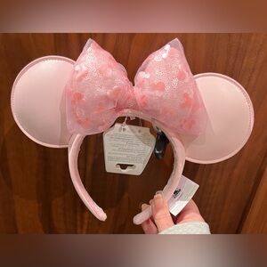 Disney Parks Light Baby Pink Minnie Mouse Ear Headband Bow Tulle Sequin NEW